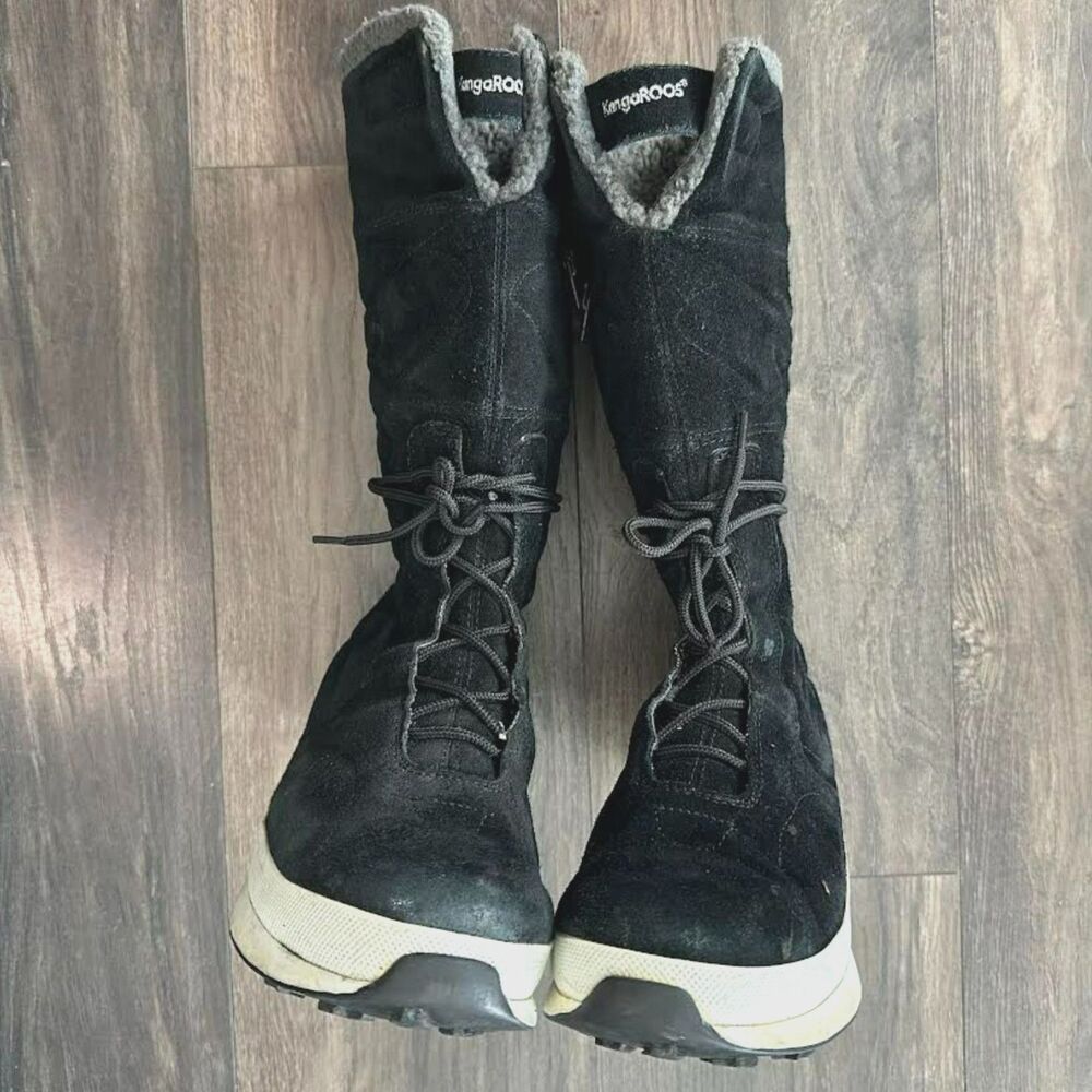 Vintage KangaRoos FreeRide Black Leather Boots Tall Zip Winter Insulated Size 10 - Picture 5 of 9